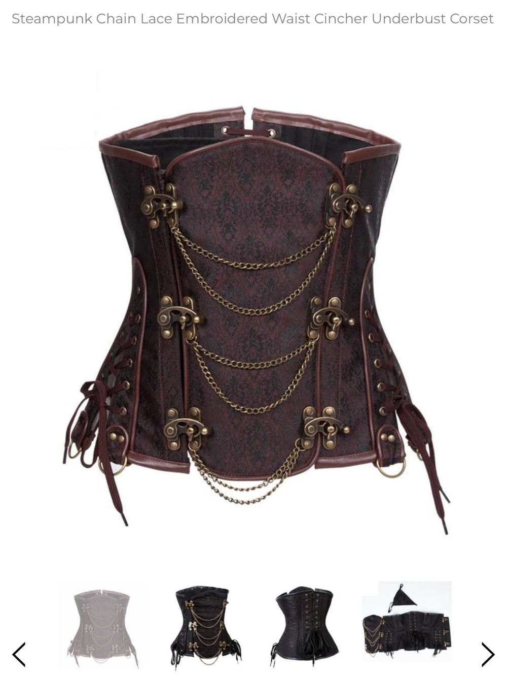 Steampunk Chain-Accent Underbust Corset - Brown